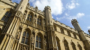 Cambridge University upwards view