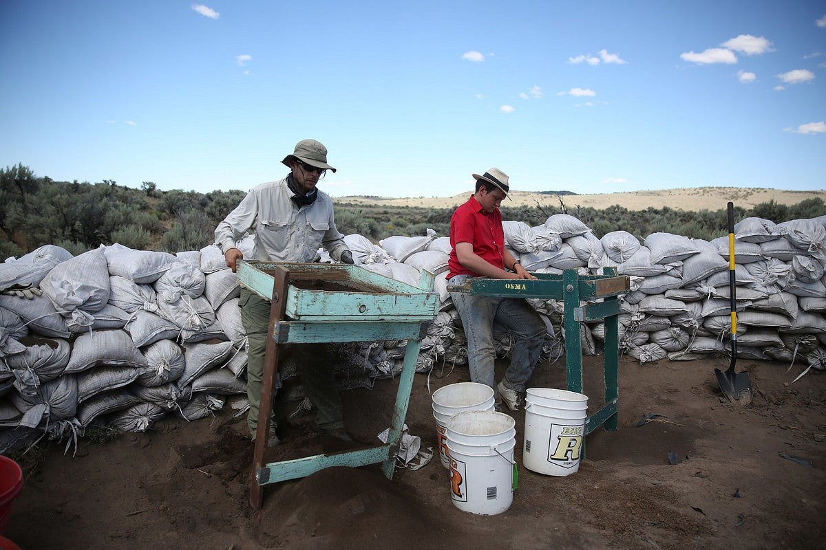 Students working at archaeology field school
