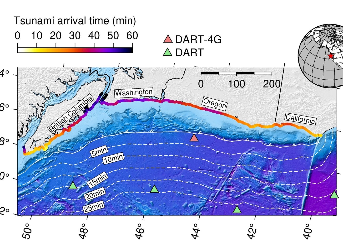 Graph showing tsunami arrival times across west coast