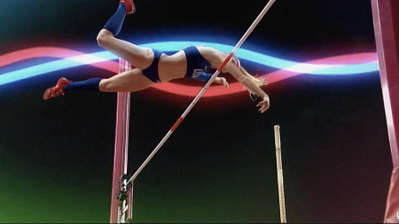 An athlete hurtles over a pole at the olympics 