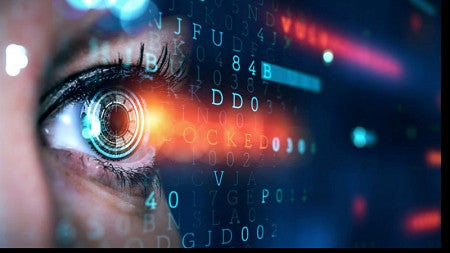 Stock image of an eye scanning computer code