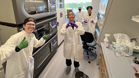 tudent researchers (from left) Ava Komons, Theo Seah, Meaghan Smith and Keane Deas are part of a team looking for a quick and simple way to diagnose concussions.