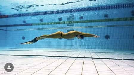 Mirela Kardašević, a 12-tiime world record holder, practices free diving in a pool.