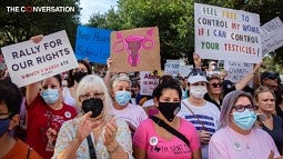 Demonstrators in Austin march at the Texas state Capitol in just one of many rallies held across the U.S. to protest the state’s new abortion law.