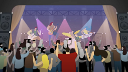 Animated video of people dancing to music at a concert