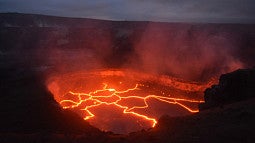 A lava lake in a volcano 