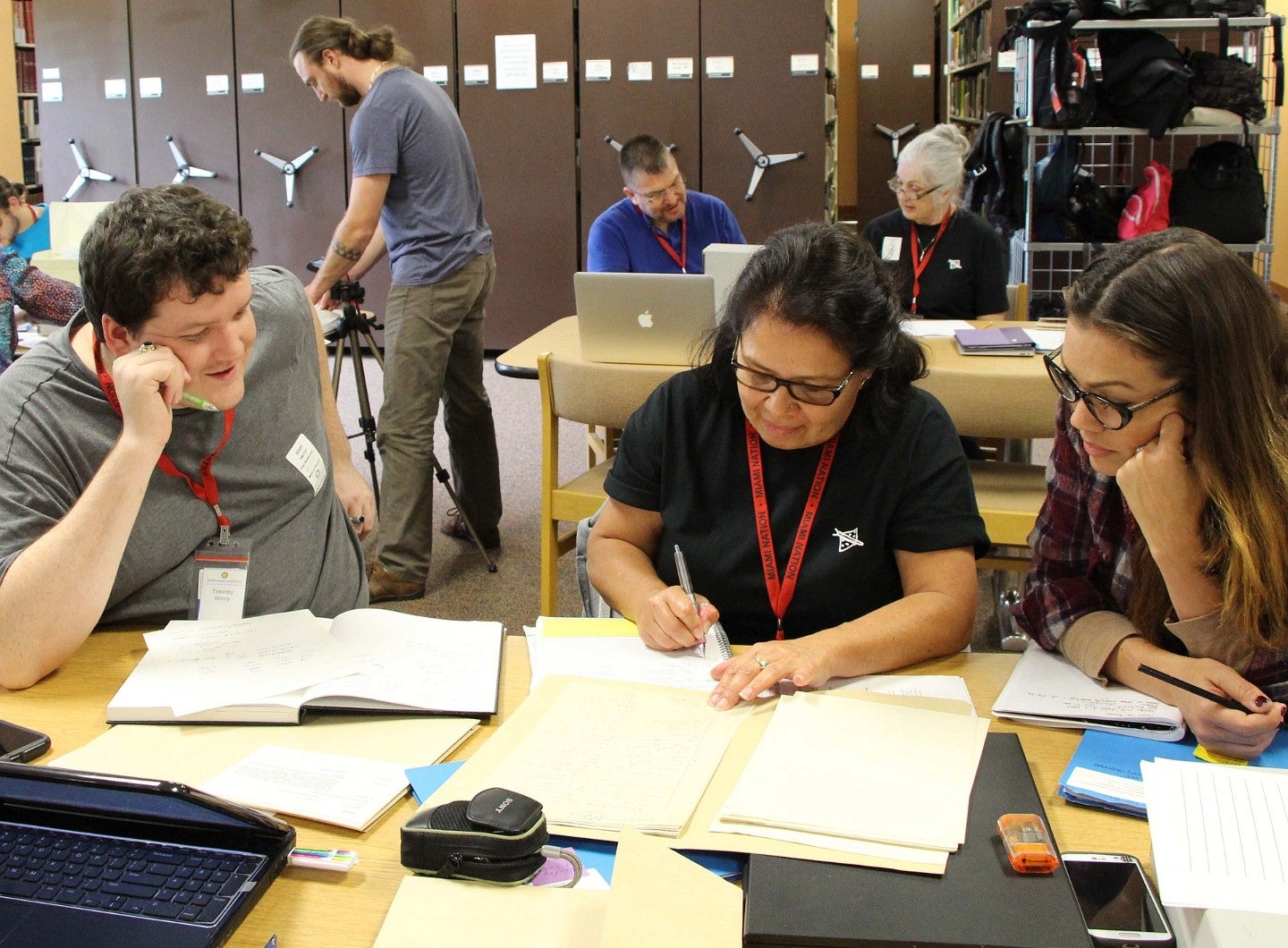 Researchers study languages in the library