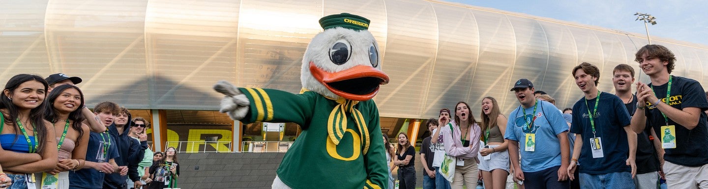 the oregon duck with first year students