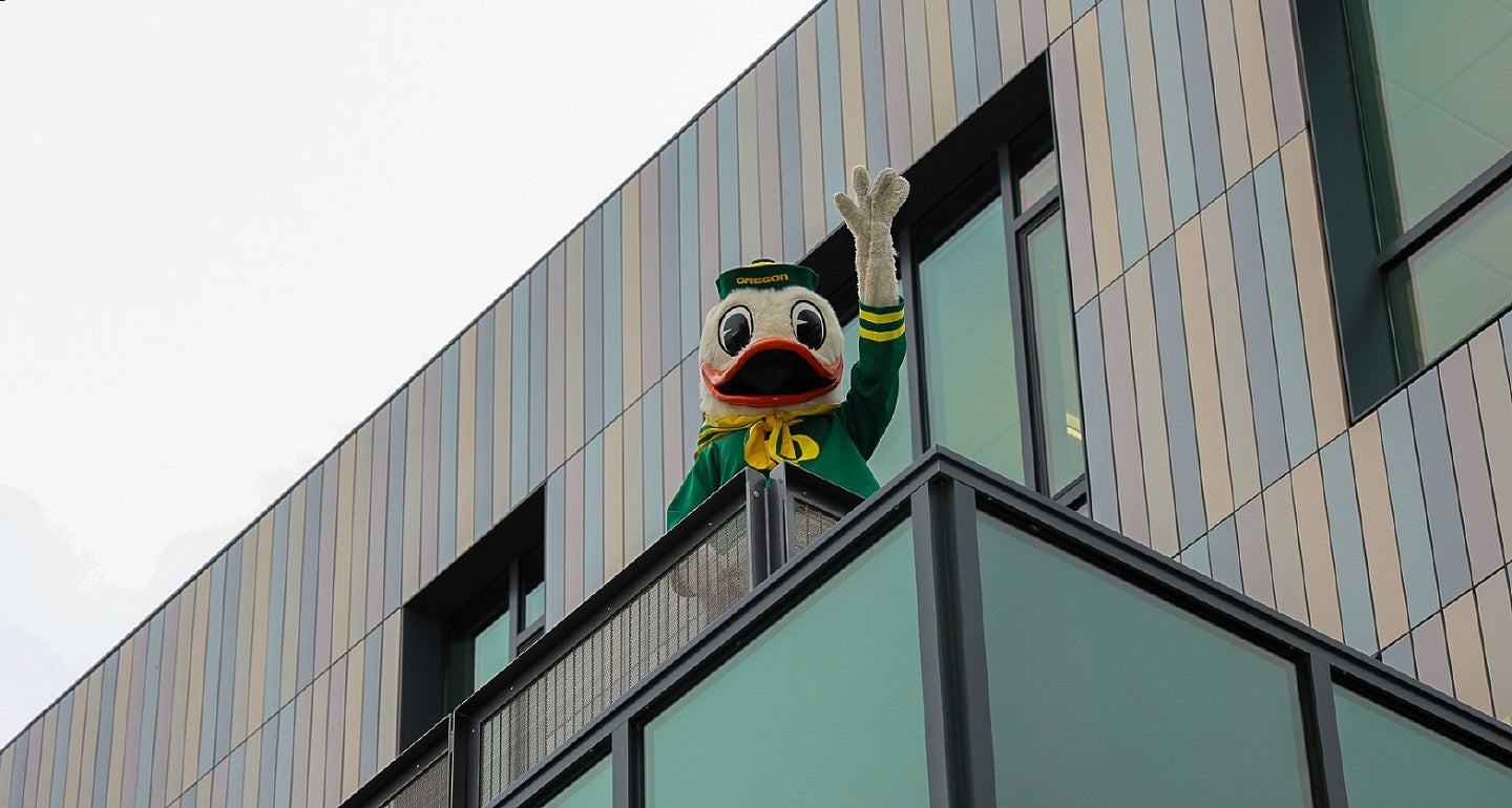 oregon duck outside of a building
