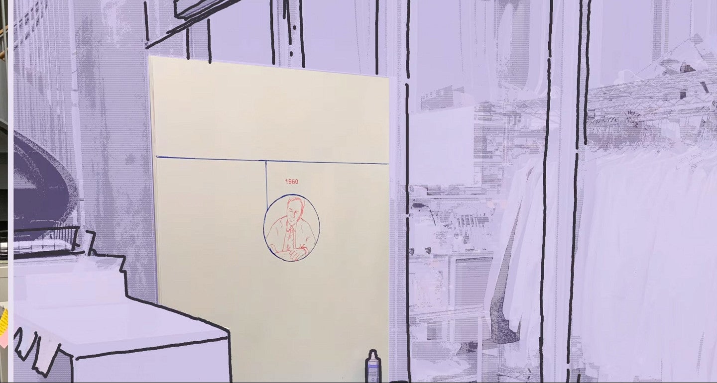 a hand drawn still from a video