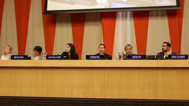 A panel of people discussing rights-of-nature laws