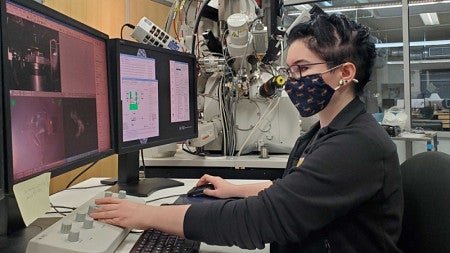 Researcher works on computer 