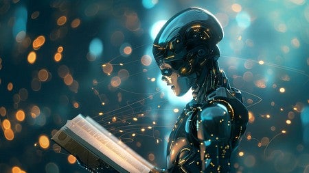 AI robot reading a book