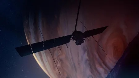 an illustration of Europa Clipper outside of Jupiter