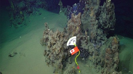 Ocean floor with a sediment probe floating above it