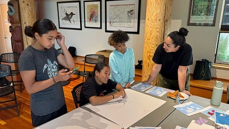 group of students and leader working on craft projects