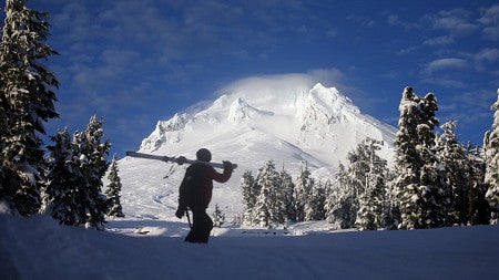a snow packed mountain top