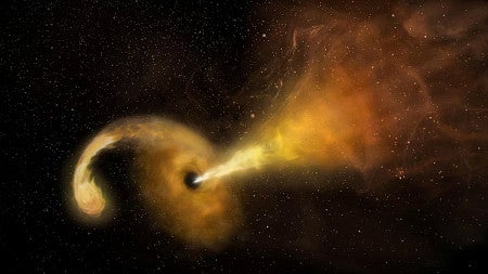 an illustration of a black hole burping out matter