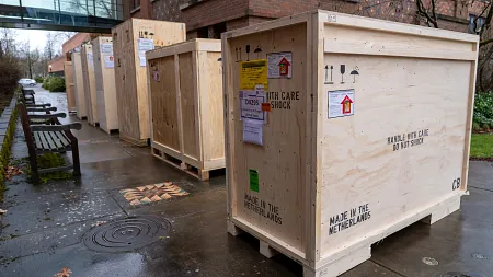 shipping boxes on the Eugene campus