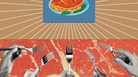 an illustration of a food plate and meat