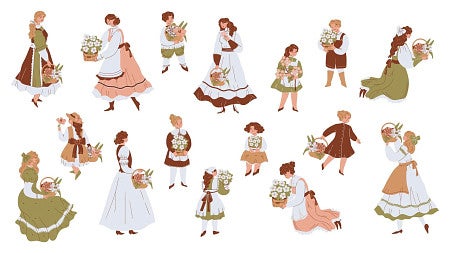 an illustration of women dressed traditionally