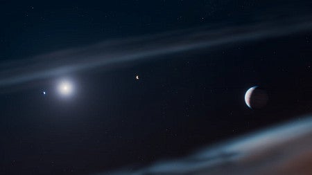 space illustration with solar flares creating a line of white light