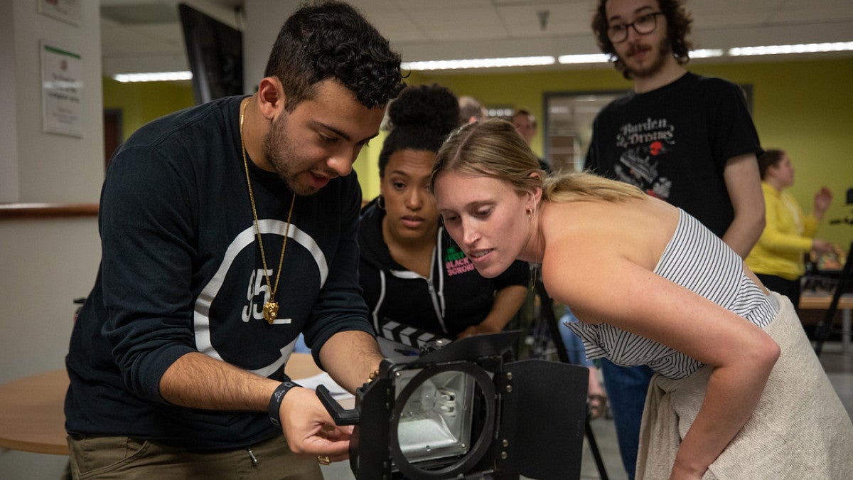 Cinema Studies students working on spotlight