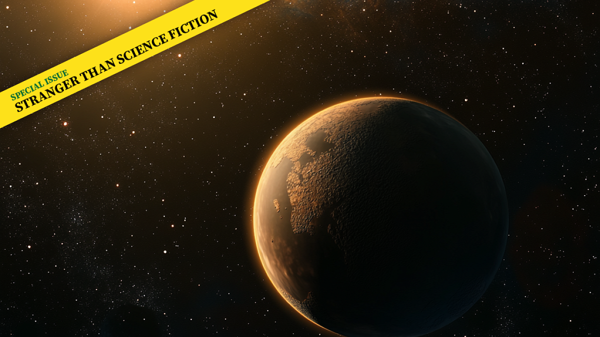 An exoplanet orbiting a sun with stars and galaxy in the background