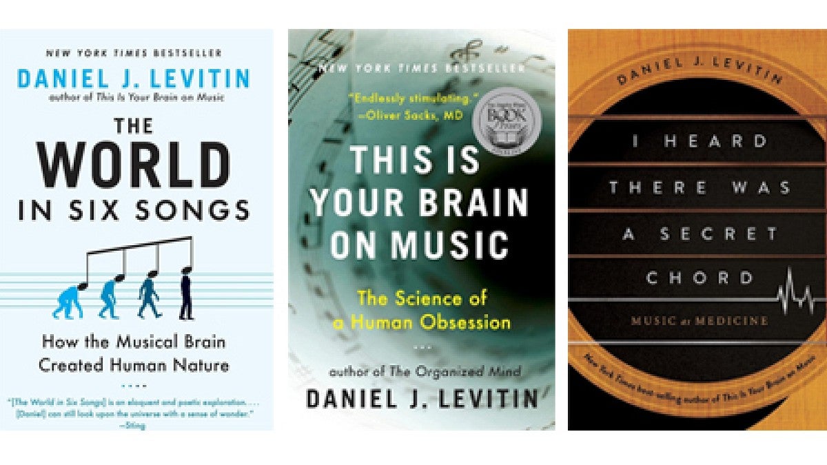 Book covers for books "The world in six songs", "This is your brain on music", and "I heard there was a secret chord"