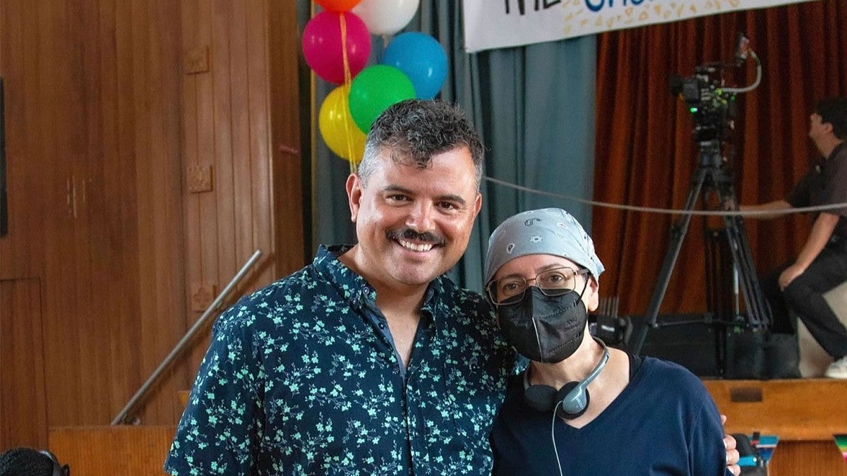 IRES Professor Ernesto Javier Martínez (left) with Los Angeles-based filmmaker Adelina Anthony (right) on set for his feature film project 