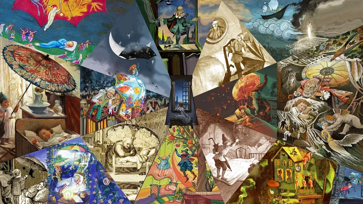 Theatre arts Associate Teaching Professor Mary Jungels Goodyear makes multimedia collages for a stage production.