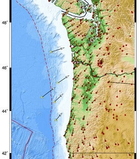 Map of Cascadia subduction zone.