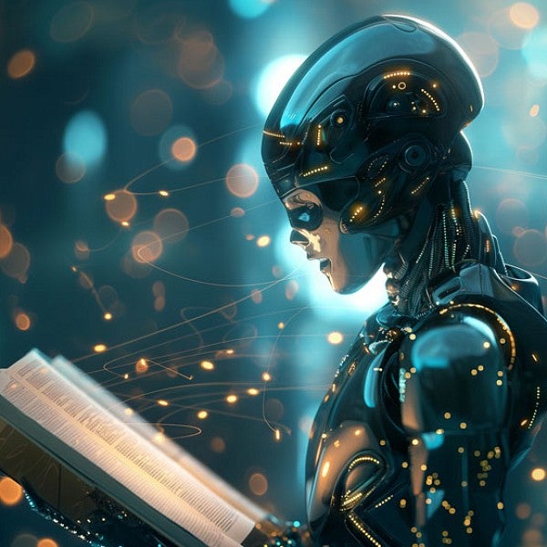 AI robot reading a book