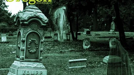composite image of a ghost in pioneer cemetery