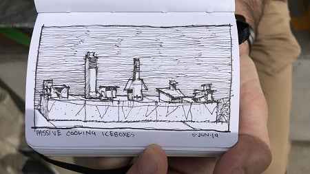 student drawing of passive icebox competition in sketchbook